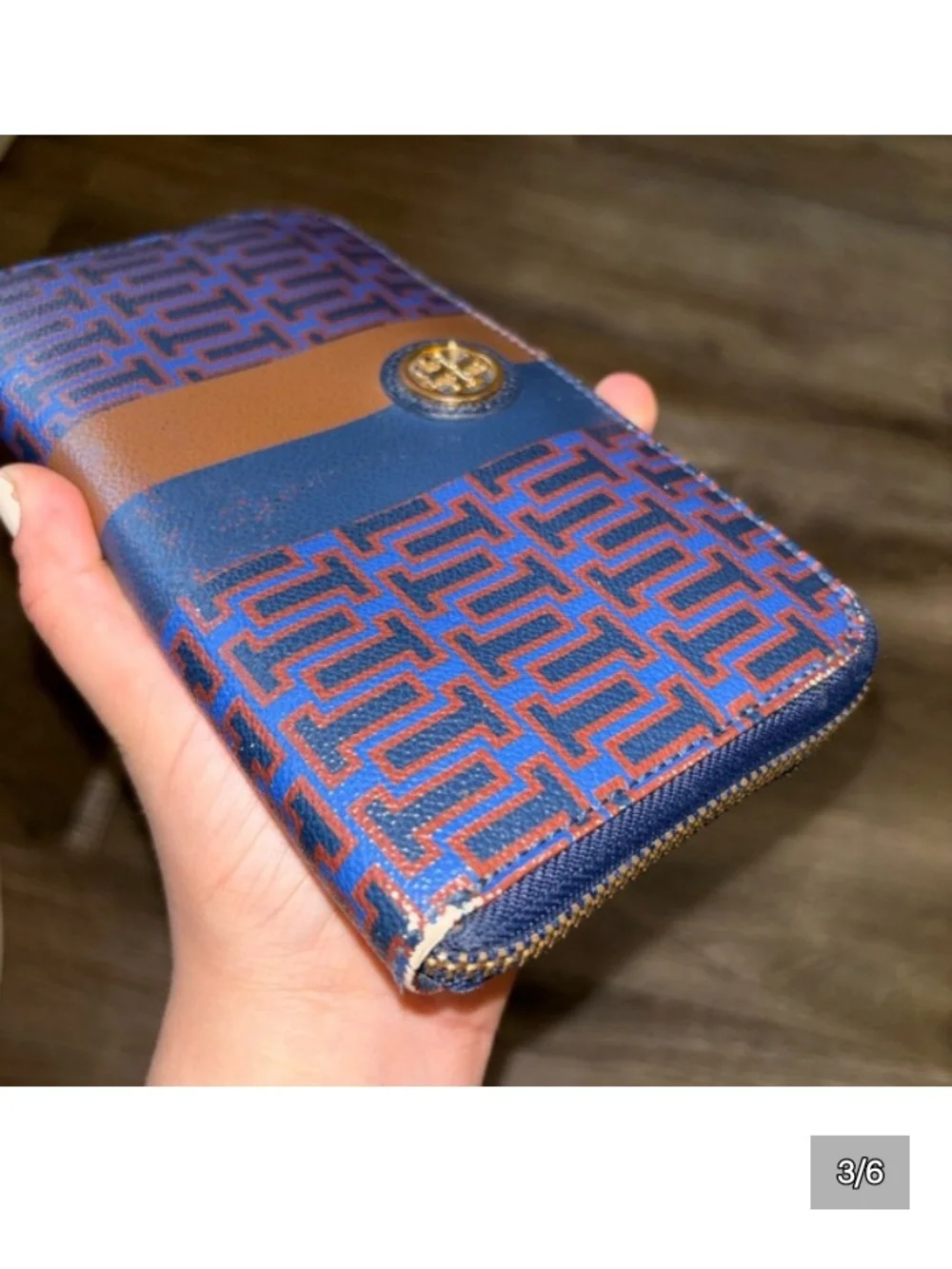 Tory Burch Navy Zip-Around Leather Wallet